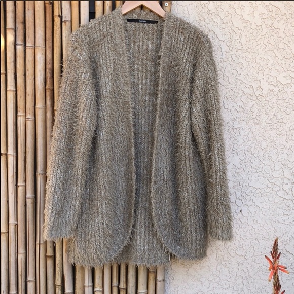 Kensie Sweaters - KENSIE Furry Tan Chunky Knit Teddy Bear Cardigan